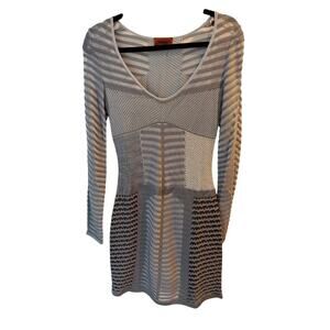 Missoni Sheer Knit Long Sleeve Dress Gray IT 40 Made in Italy